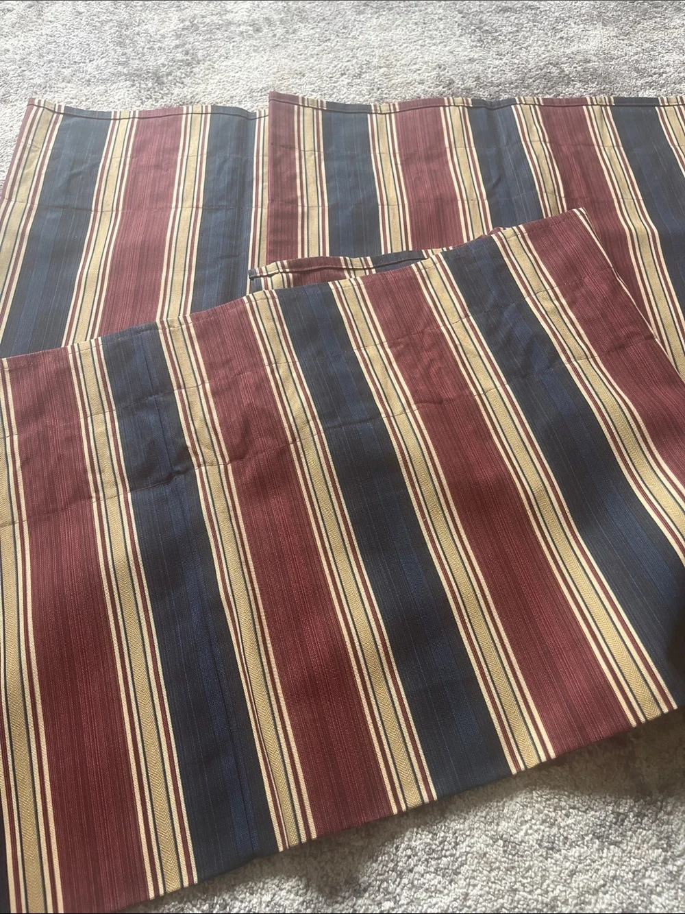 Williamsburg Waverly Striped balloon valance curtains Burgundy, Navy & Cream